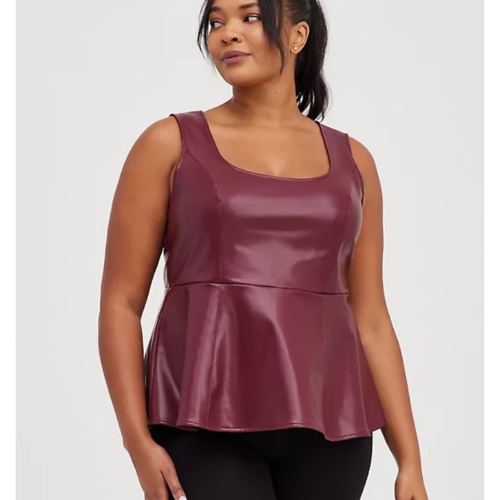 Peplum tank- faux leather wine